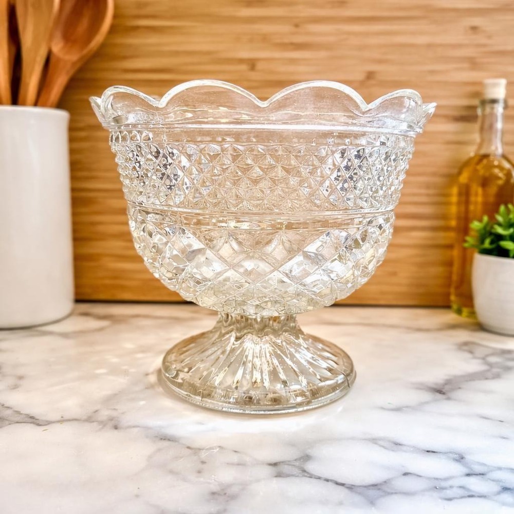 Vintage Anchor Hocking Wexford Compote Bowl – Mid Century Pressed Glass Dish